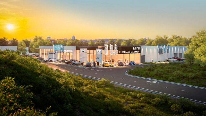 In der Ruwerer Straße 1a in Trier entstand das neue BMW- und Mini-Autohaus von Müller-Dynamic nach dem Vertriebskonzept Retail Next.(Bild:  TeamBau Palaungsgesellschaft mbH)