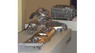 Dünnwandige Fahrzeugteile  aus höherfesten Aluminiumlegierungen, die im Druckgießverfahren in Serie gefertigt werden.  Bild: DGV (Archiv: Vogel Business Media)