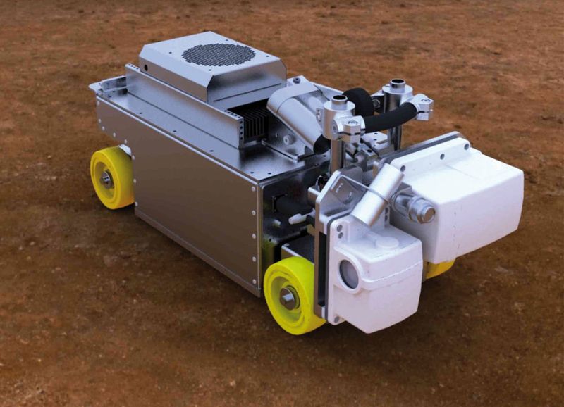 Das Pipelinefahrzeug mit aufmontierter Technik und dem Scancontrol an Bord. (Micro-Epsilon Messtechnik)