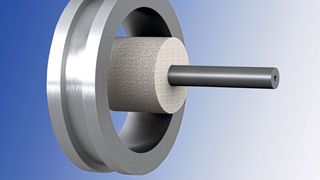 Prinzipdarstellung des Innenrundschleifens mit einem Vitron7-Schleifwerkzeug. Der Hersteller schafft es bei diesen Produkten das Schleifkorn besonders gleichmäßig über die Schleiffläche zu verteilen. Das wirkt sich positiv auf die Standzeit und Performance aus, heißt es. (Bild: Saint-Gobain)