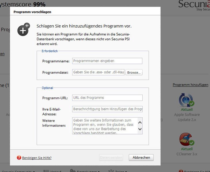 PSI erkennt standardmäßig bereits viele Programme. Es besteht aber auch die Möglichkeit, den Hersteller über neue Anwendungen zu informieren, die in die Datenbank aufgenommen werden sollen. Hierfür gibt es den Link „Programm hinzufügen“, über den man die Daten des Programms eingeben kann. (Archiv: Vogel Business Media)