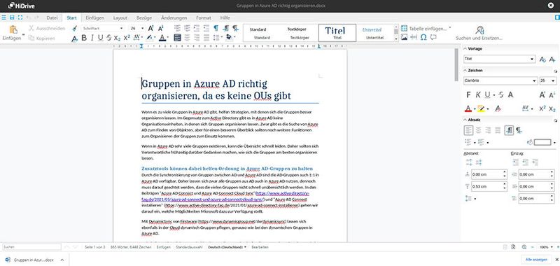 Das Online-Bearbeiten von Dokumenten im Webbrowser ist mit Strato HiDrive kein Problem.  (Bild: Joos)