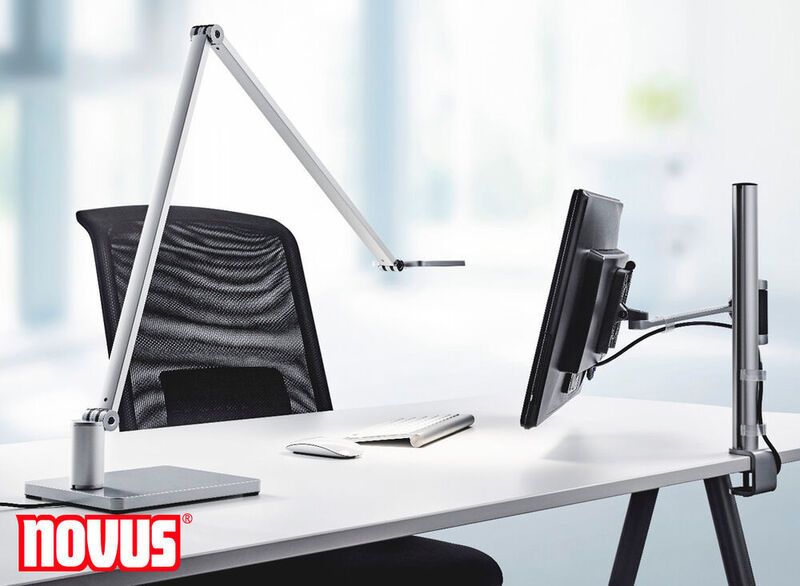 Die schlanken LED-Schreibtischlampen Attenzia Task sind höhenverstellbar und lassen sich beliebig in die gewünschte Position am Schreibtisch bewegen, positionieren und schwenken.  (Novus)