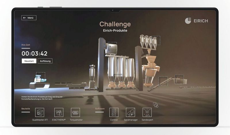 So wird es aussehen, wenn Eirich sein smartes Formsand-Managementsystem live aber digital auf der Gifa präsentiert. Das wird bewusst per Touch-App geschehen, weil große Anlagen auf Messen zwar beeindrucken, aber nicht alles klar werden lassen, so die Erfahrung von Eirich. (Bild: Eirich)