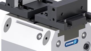 Mit dem flexibel nutzbaren Trägerbackensystem Schunk Tandem TBA-D lassen sich auf den Tandem-plus-Kraftspannblöcken von Schunk große Teilespektren spannen, ohne dass Sonderbacken erforderlich sind. Das spart Zeit und Geld. (Schunk)