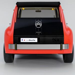 Rolldach, schwarze Heckklappe mit großem Doppelwinkel: Die neue Ente spielt kräftig mit Design-Zitaten.(Bild:  Citroën)