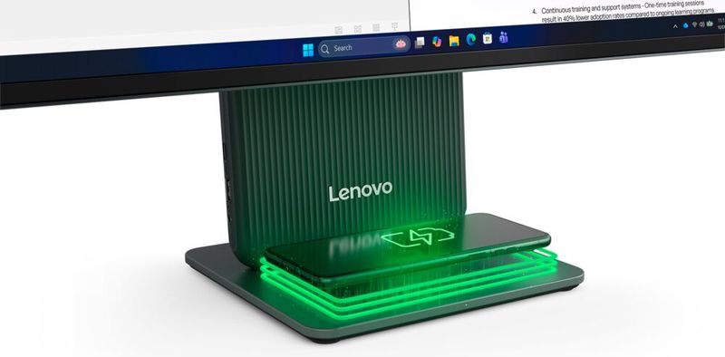 Ein weiteres optionales Extra ist die drahtlose Smartphone-Ladestation im Standfuß.  (Bild: Lenovo)