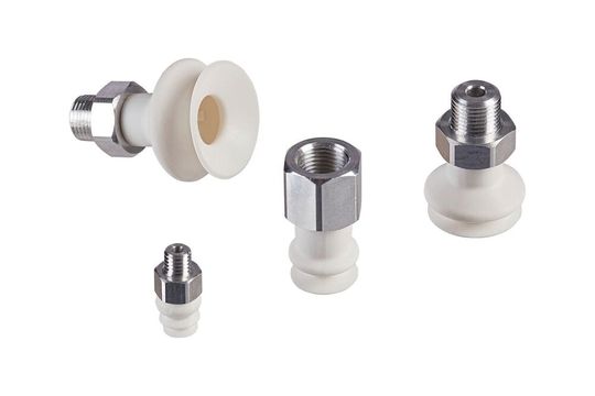 Die verschleißfesten Balgsauggreifer FSG SI-HD packen Spritzen, Ampullen oder Vials sicher.(Bild:  J.Schmalz)