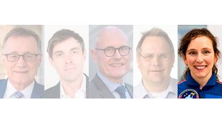 Die Keynote-Speaker Prof. Dr.-Ing. Wilhelm Bauer, Prof. Dr. Marco Gercke, Dr. Klaus Höffgen, Pascal Matzke und Dr. Suzanna Randall [v.l.n.r] des Enterprise Workspace Summits im Portrait. Heute: die Astronautin Dr. Suzanna Randall. (Bild: VIT [M])