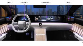 The cockpit display system from Krämer Automotive Systems shows driving-related information, infotainment, and vehicle functions. (Source: Krämer Automotive)