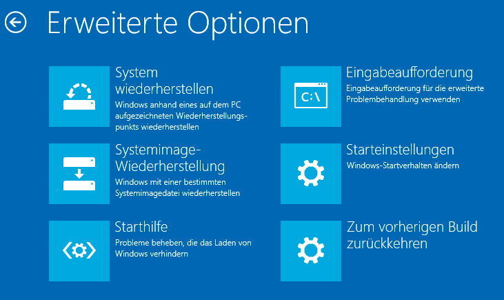 Die Möglichkeit zum Wiederherstellen eines älteren Builds steht auch über die Reparaturoptionen von Windows 10 zur Verfügung. (Bild: VIT)