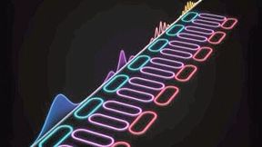 Konzeptdarstellung des programmierbaren CRIT-Photonikchips: Optische Pulse ändern beim Durchlaufen der Schaltung ihre zeitliche Verzögerung und ihre Frequenzeigenschaften.  (Bild: Seoul National University College of Engineering)