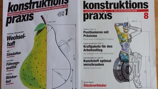 Die erste Titelseite der konstruktionspraxis 1990 und ihr Pendant im Jahr 2015. (Bild: Höltkemeier)