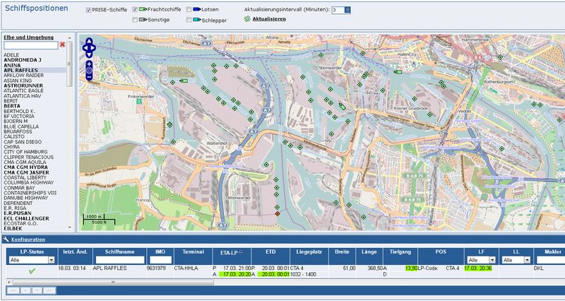 Visualisierung der Schiffspositionen im Hafen. (Bild: Dakosy)
