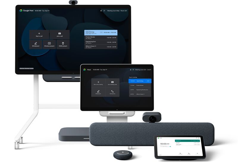 Mit Googles Workspace-Equipment Series One können Unternehmen Videokonferenzen mit Google Meet realisieren – von Einzelnutzern bis hin zu ganzen Konferenzräumen. (Bild: © Google - Matzer)