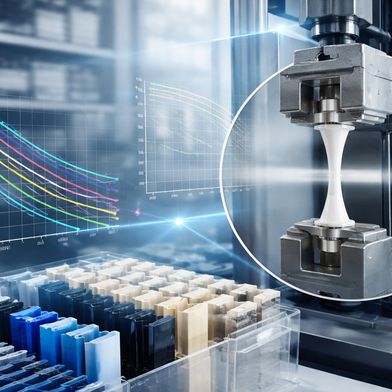 Festigkeitsuntersuchung von Kunststoffproben im Labor.

 (Bild: Ai-generated by Fraunhofer LBF)
