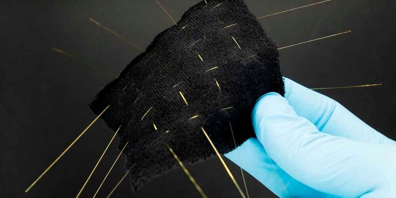 Beispiel eines smarten Textils, das mit Glasfasern durchwebt wurde.(Bild:   Yingqiang Wang / ETH Zürich)