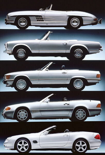 Wandlungen eines automobilen Klassikers: Die fünf Generationen des Mercedes SL. (Foto: Mercedes)