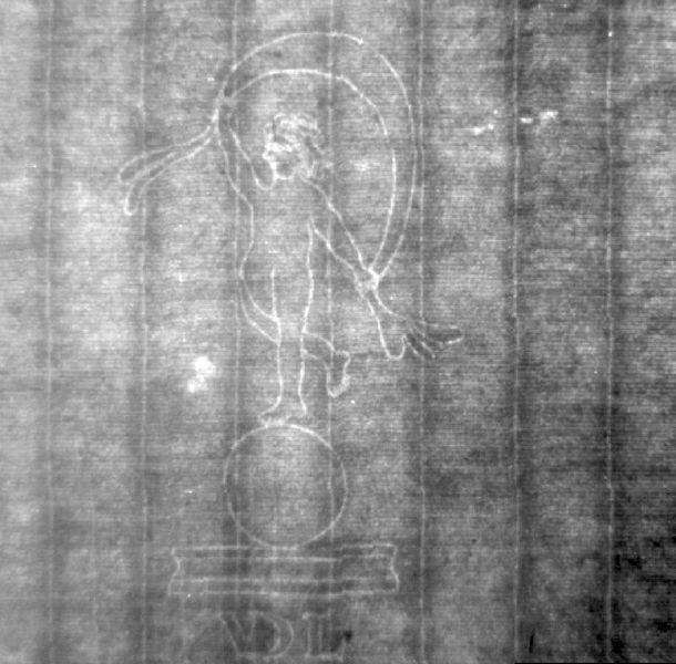 Typisches Wasserzeichen, wie es in den Papieren zu finden ist (Thermografie). (Bild: Fraunhofer WKI)