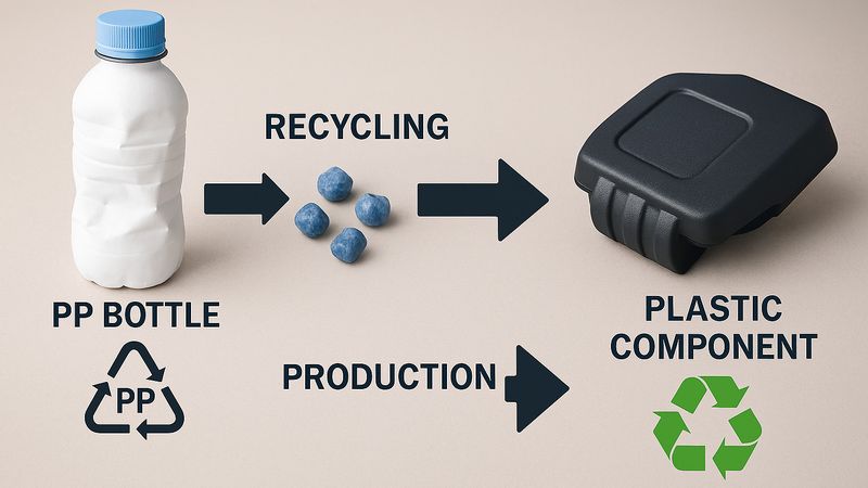 Der Weg von der Kunststoffflasche zum technischen Bauteil.(Bild:  Copilot/KI-generiert)
