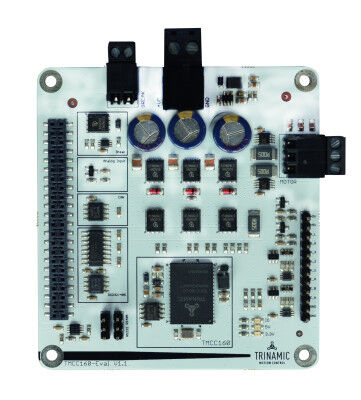 Bild 1: Das Evaluationboard ist in klar abgegrenzte Building Blocks für verschiedene Verwendungsarten unterteilt. Es kann über die Feldbus-Interfaces oder mit einem Prozessor-Board auch per USB-Schnittstelle in Betrieb genommen werden. Entsprechende Schaltplan- und Layout-Daten stehen zum Download bereit. (Bild: Trinamic)