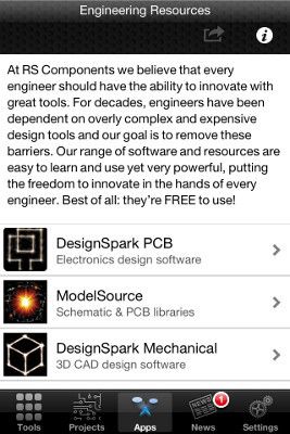 Toolbox App für iOS: Verschiedenste nützliche Werkzeuge erleichtern Entwicklern die Arbeit (Bild: RS Components)