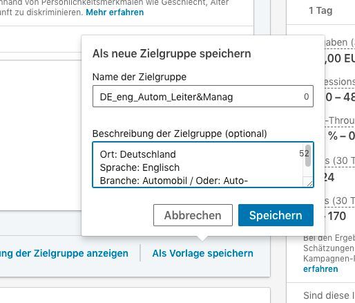Zielgruppen abspeichern