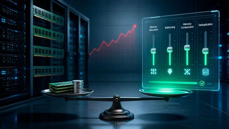 Vorhandene Software-Hebel der Hypervisoren sind die günstigste Antwort auf steigende RAM-Preise und kosten keine zusätzliche Lizenz. (Bild:  KI-generiert)