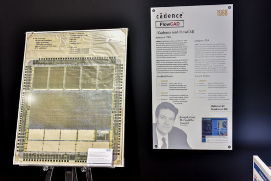 Der 1992 für das „Fizz“ Mobiltelefon von Philips entwickelte Digitale Signalprozessor war wahrscheinlich der erste Chip mit mehr als 1 Million Transistoren, der überhaupt in der Schweiz entwickelt wurde. Er vereint 26.000 Komponenten mit 1,2 Millionen Transistoren auf einer Fläche von 45 mm². Die Entwicklung wurde vollständig von Cadence durchgeführt. (Fotostudio SX Heuser)