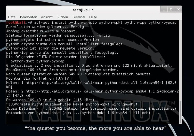 Um Dshell in Kali-Linux zu nutzen, müssen Administratoren allerdings auch Python installieren. (Bild: Thomas Joos)