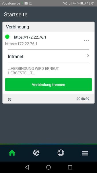 Eine laufende VPN-Verbindung von einem Android-Device aus. (IAIT)