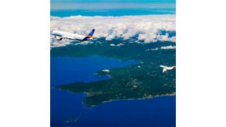 The Airbus A350 and DLR Falcon in test flight.  (Source: Airbus, S.Ramadier)