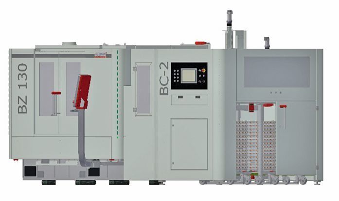 Die Hochleistungs- Doppelspindel-Wälzschleifmaschine BZ130 mit Korbzelle B2. (Burri)