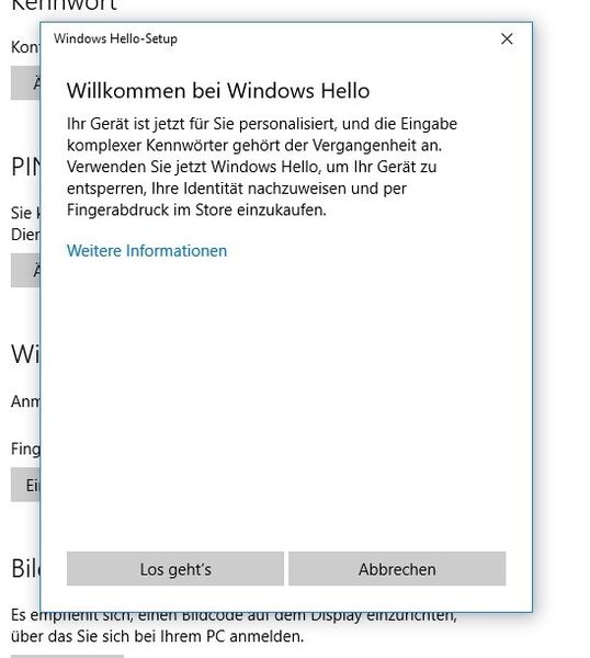 In den Anmeldeeinstellungen von Windows 10 stehen verschiedene Assistenten zur Verbesserung der Sicherheit zur Verfügung. Mit „Windows Hello“ lassen sich biometrische Faktoren der Authentifizierung mit einbinden. (Bild: Thomas Joos)