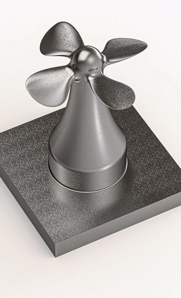 Anspruchsvolles Werkstück: Mini-Propeller effizient zu fertigen, erfordert eine harmonisch zusammenarbeitende Prozesskette vom Design über die CAM-Programmierung bis zur CNC-Maschine mit Spannmitteln und Werkzeugen. (DPS Software)