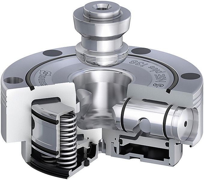 Schnittbild des Spannsystems Vero-S: Das Edelstahlmodul war das erste voll ausgestattete Nullpunktspannsystem. (Schunk)