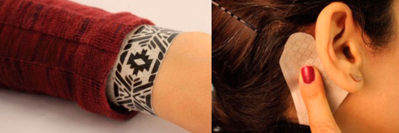 Saarbrücker Informatiker haben neuartige Hautsensoren entwickelt, über die sich an jeder Körperstelle mobile Endgeräte steuern lassen.(Bild:  Universität des Saarlandes)