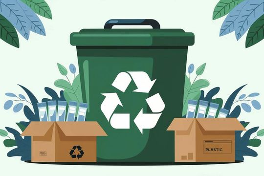Fig. 1: Los residuos plásticos del laboratorio suelen incinerarse. Sin embargo, en determinadas condiciones, pueden reciclarse y, de este modo, mantenerse en el ciclo como una materia prima valiosa (imagen ilustrativa).(Imagen: ideogram.ai / Generado por IA)