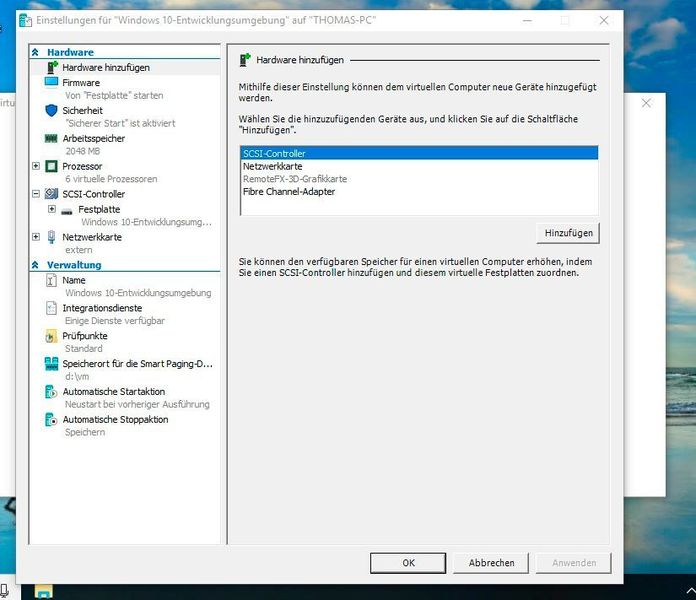 Anpassen der Windows 10-VM in Hyper-V. (Joos / VirtualBox)