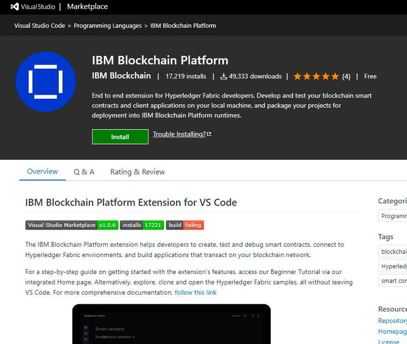 IBM stellt eine Erweiterung für die Entwicklung von IBM Blockchain-Technologien mit Visual Studio zur Verfügung.