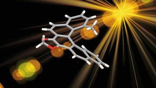 Helicene sind eine Stoffgruppe, bei der Ringe aus sechs Kohlenstoffatomen (Benzolringe) helixförmig aneinanderhängen.  (Bild: Illustration: O. Baudoin, Hintergrund: pixabay/geralt)