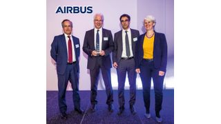 Airbus Defense and Space zeichnet u.a. Kappa Optronics aus (v.l.): Alberto Badaya (Airbus Defence and Space), Christian Stickl (CEO Kappa Optronics), Alejandro Prensa (Kappa Optronics) und Sabine Klauke (Airbus Defence and Space). (Kappa Optronics)