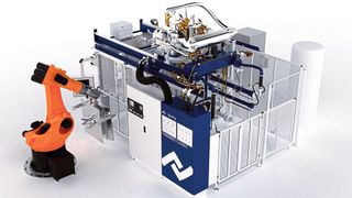 Um das Partikelschaum-Verbundspritzgießen effizient zu gestalten, entwickelte die Heinze Gruppe gemeinsam mit dem Unternehmen Kurtz Ersa eine eigene Verarbeitungsmaschine für Partikelschäume. Sie lässt sich mit den gebräuchlichen Spritzgussmaschinen koppeln. (Heinze Gruppe/Kurtz Ersa)