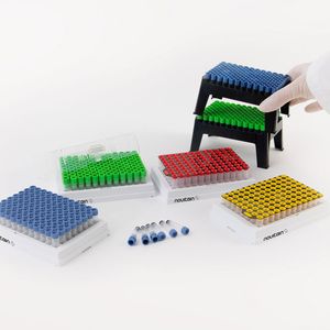 Novitain launches a complete labware solution in SBS-format, including the Novitain 0.75 ml Screwtop Tubes with 2D Data-Matrix code on the bottom.(Source;  Novitains)