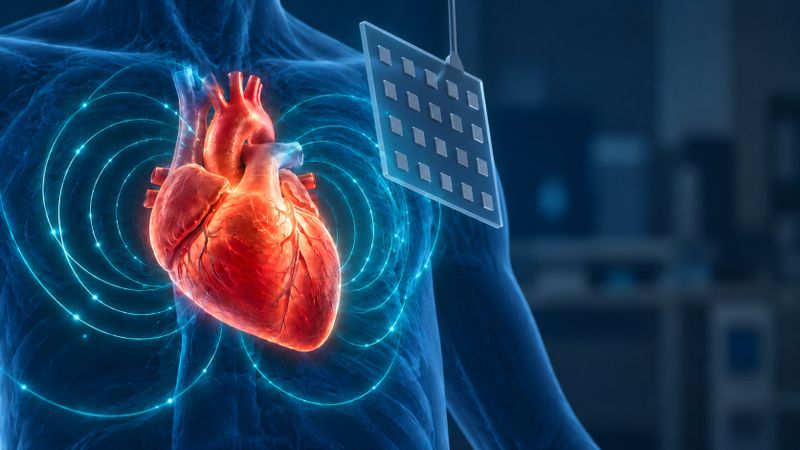 Optisch gepumpte Magnetometer erfassen die schwachen Magnetfelder des Herzens. Eine KI wertet die Signale aus, um Hinweise auf das infarktverursachende Herzkranzgefäß zu gewinnen.(Bild:  Symbolbild, Redaktion Devicemed; KI-generiert)
