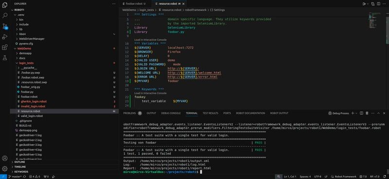 Robot-Framework-Tests in Visual Studio Code.