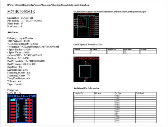 Beispiel der Bauteil-Dokumentation aus dem Bibliothekeditor des EDA-Tools Pulsonix(Bild:  tecnotron elektronik)