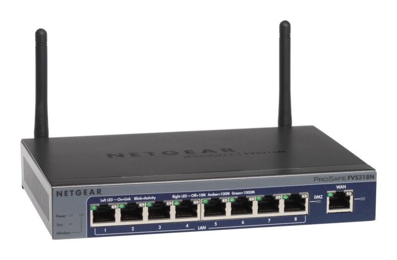 Netgear FVS318N ProSafe Wireless-N 8-Port Gigabit VPN Firewall unterstützt SSL und IPSec Virtual Private Networks (VPNs) für bis zu fünf Anwender. (Archiv: Vogel Business Media)
