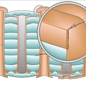Corner Cracks entstehen an den geometrischen Übergängen der Kupfermetallisierung, etwa zwischen der Hülse einer Durchkontaktierung und dem äußeren Anschluss-Pad. Wiederholte thermische Ausdehnung belastet diese Ecke, bis das Kupfer ermüdet und ein Riss entsteht.(Bild:  Polar Instruments)