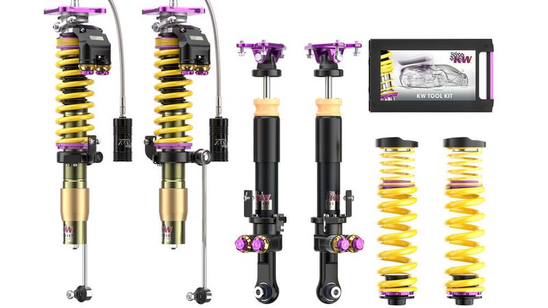 Das KW-V5-Gewindefahrwerk ist ein High-End-Gewindefahrwerk mit Solid-Piston-Technologie. Hier kann der Fahrer Druck- und Zugstufe (High-/Lowspeed) selbst einstellen. Trotz GT3-Rennsporttechnologie eignet es sich für den täglichen Einsatz auf der Straße. (Bild: KW automotive)